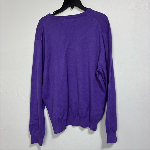 Alan Flusser Men's V Neck Pullover Sweater Purple Large Cotton Silk Cashmere NWT - Picture 5 of 8